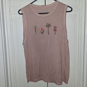 POL Blush Sleeveless Tee with Floral Design